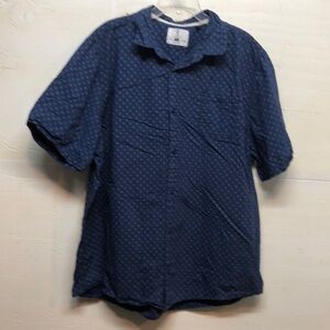 i Jeans by Buffalo Men's XLT Blue Short Sleeve Button-Up Shirt white accents EUC